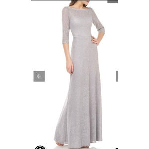 NWT JS Collections Metallic Scalloped Evening Dress maxi Long Sleeves Size 8